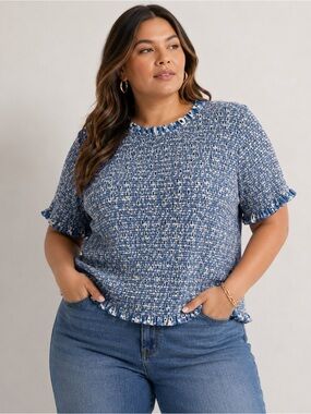 Anthro Nation Los Angeles Blue & White Short‎ Sleeve Top XXL